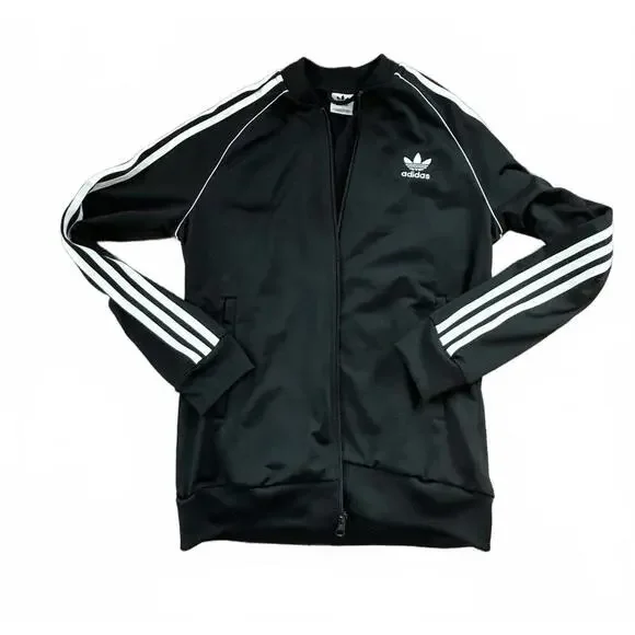 Adidas Black Track Jacket with White Stripes - Picture 1 of 6